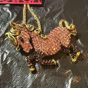 Sparkling Pink and Gold Horse Pendant Necklace